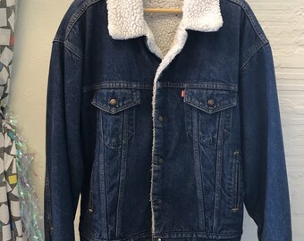 Levis Jean Jacket Vintage 1990s Denim Coat Men's Sherpa Lined