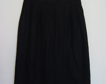 Vintage 70s 80s black wool slim secretary skirt m