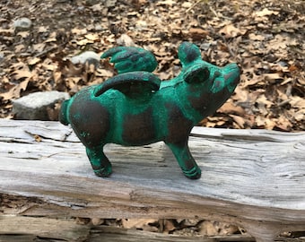 Cast Iron Flying Pig - Cast Iron Decor, Flying Pig Garden Statue, Cast Iron Door Stop, Cincinnati Pig, When Pigs Fly, Flying Pig Decor