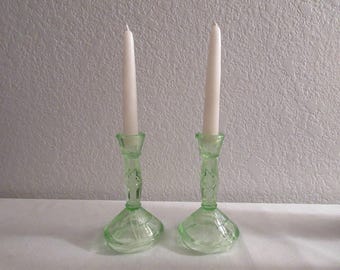 Vintage Stunning Green Depression Candlestick Holders - 2
