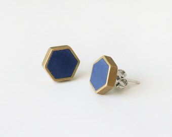 Navy honeycomb stud earring hexagon