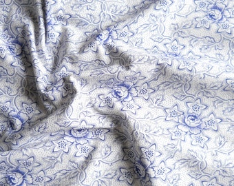 blue floral fabric vintage fabric patchwork fabric quilting fabric antique fabric french fabric 136