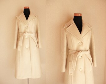 1970s coat/ 70s Cream wool mohair coat / Winter white coat xs 1960s