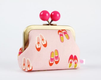 Metal frame coin purse with color bobble - Oxfords lollipop - Color dad / Cotton and Steel / Panorama sunrise / Oxford shoes / pink red