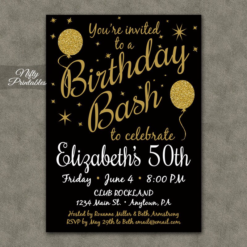 printable birthday invitations black gold glitter 20 21 30th black birthday invitations