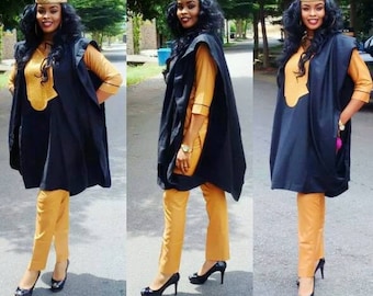 3 pcs Women's Agbada, Women's Traditional Wear, Black and Gold Dress for Women
