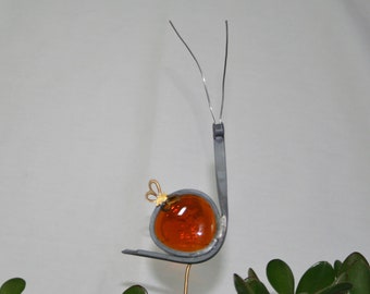 Stained Glass Amber Snail Plant Stake, Garden Art