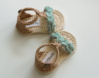 KORA Boho Baby Sandals, Natural Baby Shoes, Mint Beige Cream, Crochet Baby Shoes, Made to Order in Sizes: 0-3,3-6,6-9 months