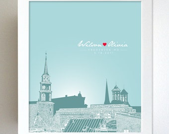 Skyline Personalize Gift / Frederick MD Skyline / Gift for Wife / 8x10 Art Poster / Any city available