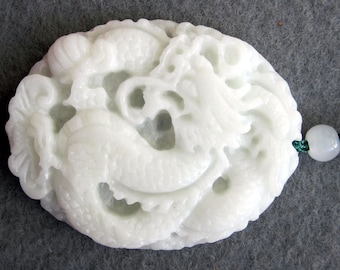 Natural Stone Pendant Craved Vivid Dragon Design Talisman Amulet Bead One Handwork 46mm x 35mm TH218