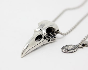 SALE - Raven Skull Necklace Solid Sterling Silver Raven Skull Necklace 053