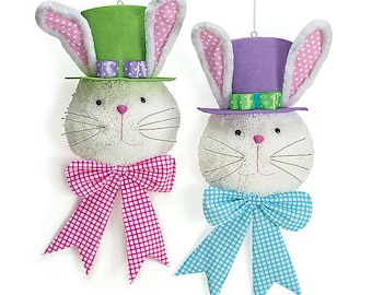 LARGE Bunny Head Top Hat- 29"H Perfect Wreath Supply, wall hanging- posable Rabbit Ears ,Tea Party, Onederland, Mad Hatter, Alice, nursery