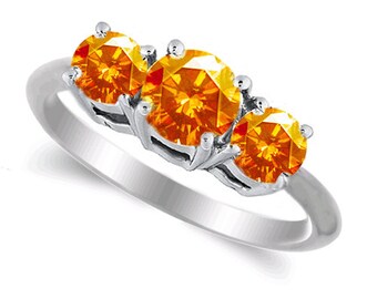orange sapphire ring 14k white gold