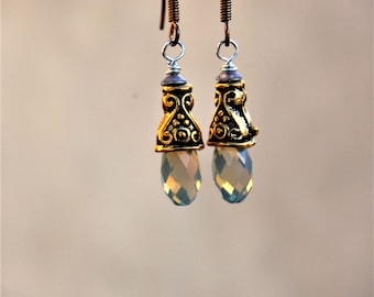 Swarovski Sand Opal Earrings, Gold Boho Dangle earings, hypoallergenic for sensitive ears, Gift for her, Mothers day gift, Handmade Jewelry