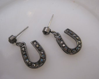 Hematite Horseshoe Earrings - Dangle Earrings - Rhinestone Horseshoe Earrings - Horseshoe Earrings - Horseshoe Jewelry - Good Luck Jewelry