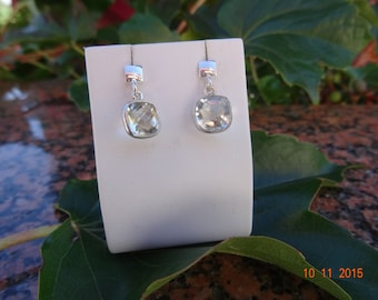 Silver earrings, sterling silver with sparkling faceted green amethyst