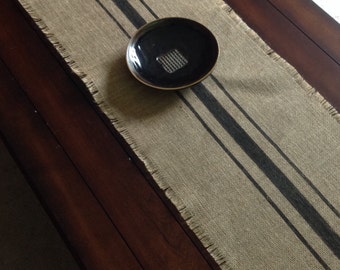 Burlap Table Runner 10 to 14x48 or 60 Inch Black Striped Rustic Burlap Table Runner Choice of Color