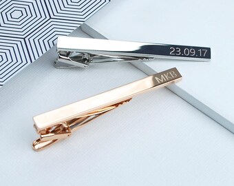 Rose Gold, Silver or Gold Personalised Tie Clip, Personalised Men's gift, Personalised gift for groom, Engraved tie pin, Fathers Day Gift