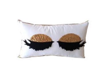 Gold Eyelashes Pillow, Decorative pillow cover, pillow case