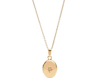 14k Gold Locket and Diamond Star on Diamond Cut Chain
