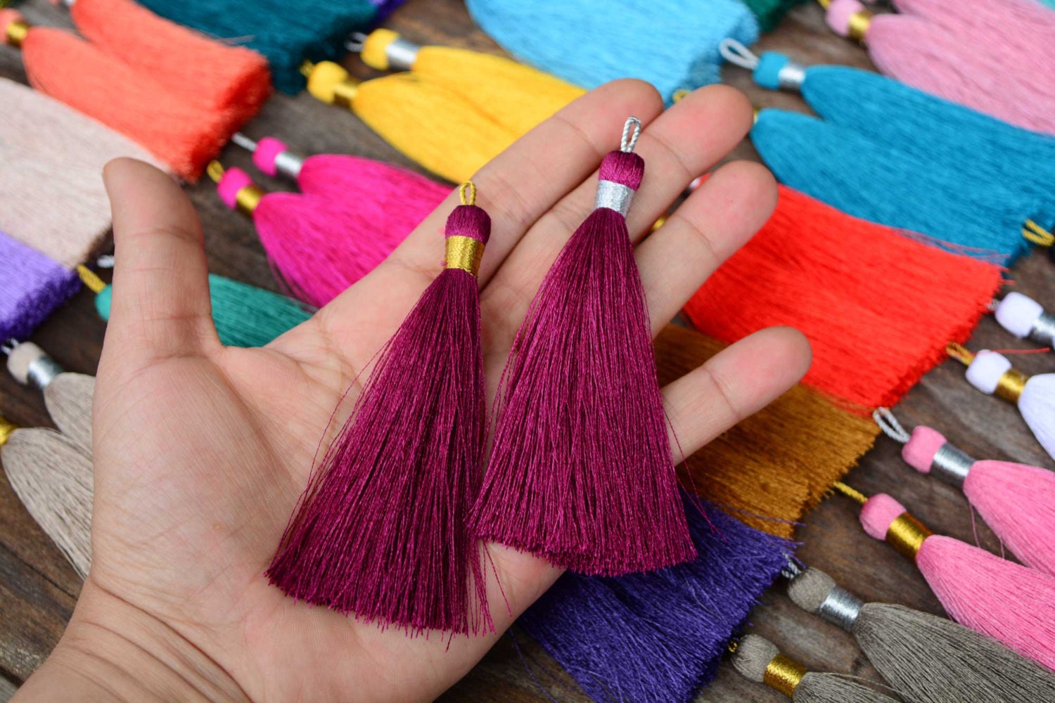 Luxe Silk Tassels with braided loop, 3" (77mm) / Beautiful Vibrant