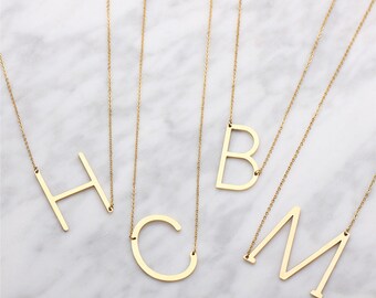 Large Initial Charm Necklace - Delicate Simple Everyday Initial Necklace - Personalized Jewelry -