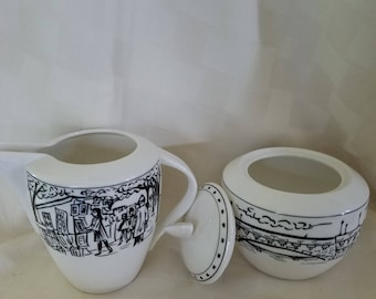 Creamer and sugar bowl Parisian Scenes