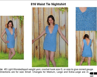 Crochet Empire Waist Tie Nightgown Pattern 816