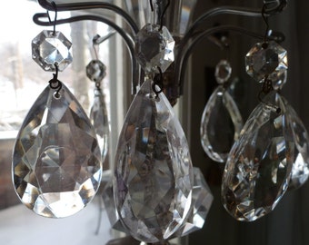 Vintage LARGE glass chandelier crystals- Set of 3 prisms
