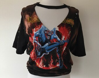 Bleached Iron Maiden Shirt Safety Pin Sleeves