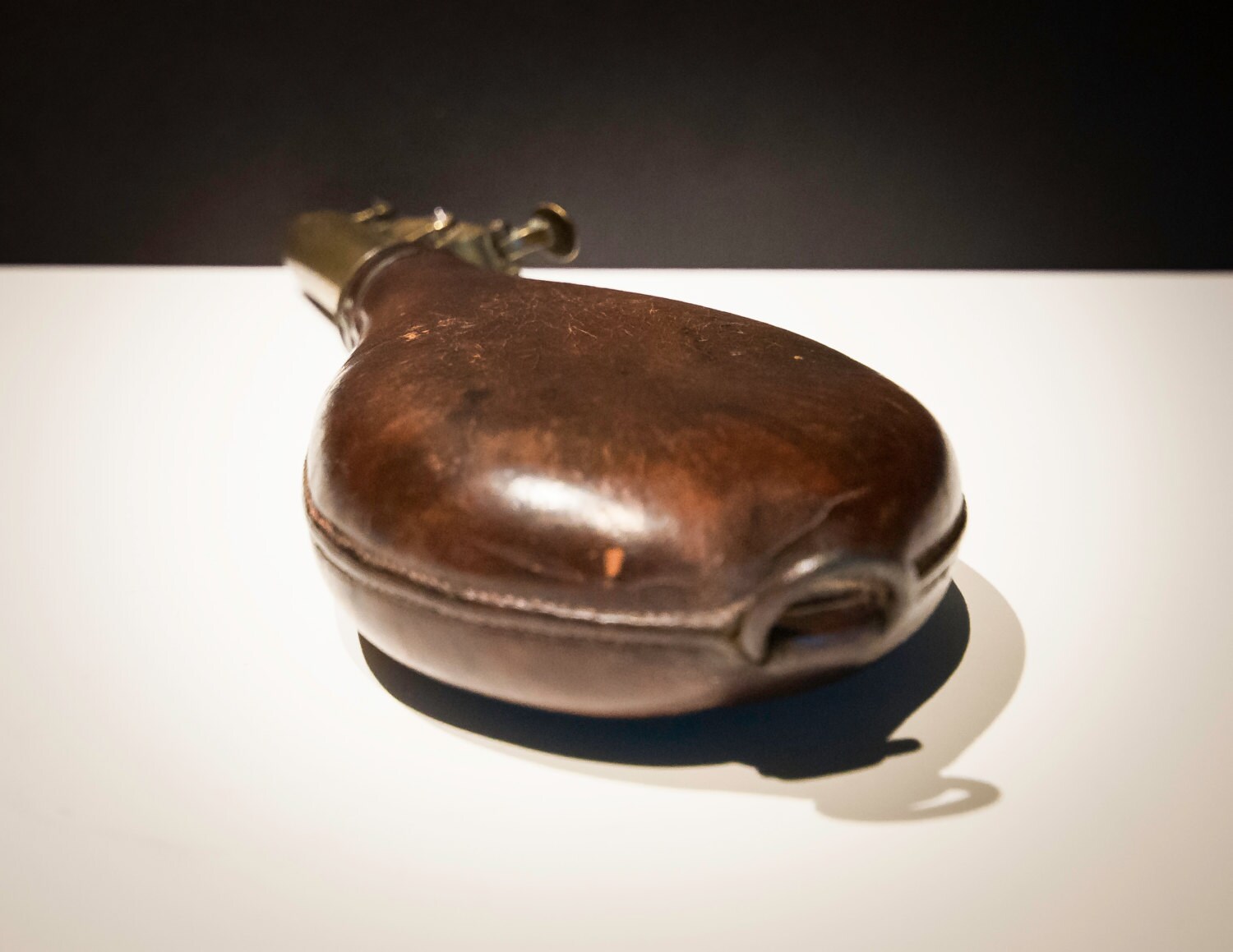 Antique Cival War Era Leather and Brass Black Powder Flask