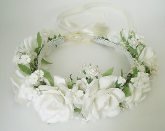 SALE !! Bridal White Flower crown Wedding flower crown Flower headband