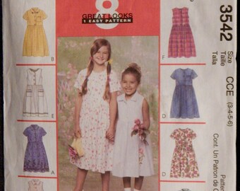 Girls' Dress Pattern (McCall's 3542) Size 3,4,5,6