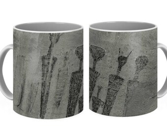 Petroglyph Indian Art Ceramic Coffee Mugs, Carrot People Southwest Art Big Coffee Mug, Black and White Photograph Utah Art Large Coffee Mug