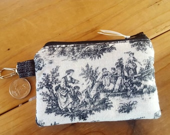 Toile Coin Purse, Ladies Zipper Wallet, Change Purse, Earbud Pouch, Change Purse, Tolle Zipper Bag, credit card pouch