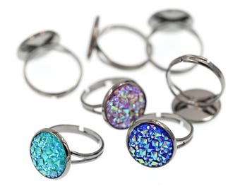 10PCS of 14mm Gunmetal Black Brass Ring Blanks, Ring Tray, Fully Adjustable Ring Blanks