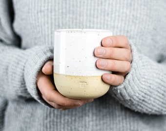 Minimalist cup for coffee, tea//handmade cup with white glaze and small dots//Wine cups