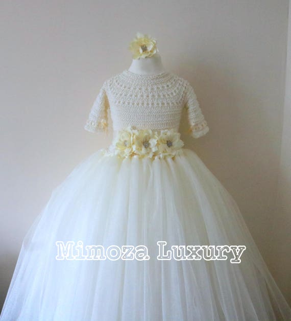 Ivory Flower girl dress, 3/4 sleeve Ivory tulle dress, long sleeve wedding dress, bridesmaid dress princess dress, ivory tulle flower dress