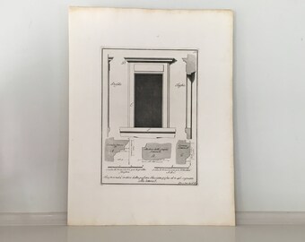 c. 1755 ARCHITECTURE PRINT - original antique engraving - by Ruggieri Florence architect - Italian architecture - window details
