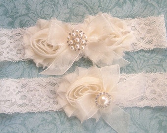 Garter, Wedding Garter- Wedding Garter Set- Toss Garter included Bridal Garter, Garder, Ivory with Rhinestones and Pearls