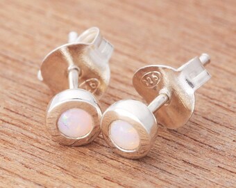0.15ct Solid White Opal Earrings in Sterling Silver, Unique Natural Australian Opal Jewelry SKU: 1939A039