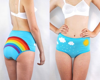 Rainbow panties with clouds, rain and sun lingerie underwear