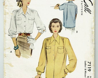 Vintage Sewing Pattern 1940s Blouse Pattern McCall 7119 32" Bust - Free Pattern Grading E-book Included