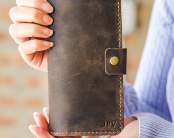 Leather Checkbook Cover, Personalized Wallet, Checkbook Case, Monogrammed Gift, Father's Day Gift, Anniversary Gift - Clark | Chestnut Brown