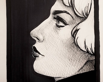 Original Ink Drawing "Night In The City" by Amy Abshier