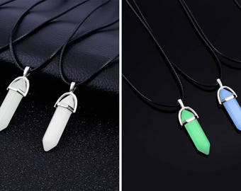 Glow in Dark Crystal Quartz Natural Healing Point Chakra Stone Pendant Adjustable Necklace