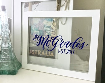 Family Name Established Sign | Floating Glass Sign | Modern Family Name Sign | Glass Picture Frame | Bridal Shower Gift for Bride