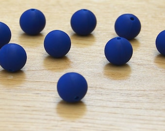Navy 15mm Round Silicone beads, 10 pack
