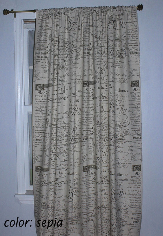 French Script drapery curtain Panel 4 colors various sizes