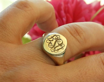 14k Solid Gold Signet Ring-Gold Ring-Personalized Engraved Ring-Gift For Her-Monogram Rings-Bridesmaid Gift-Personalized Monogram-Rings